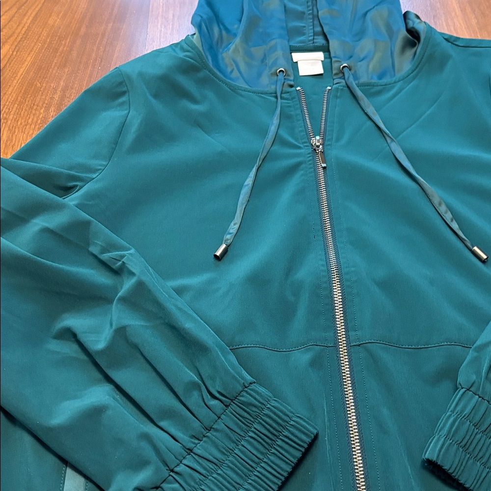Chico's Deep Teal Zip-Front Hooded Jacket. Chico’s size 1 - Picture 2 of 5
